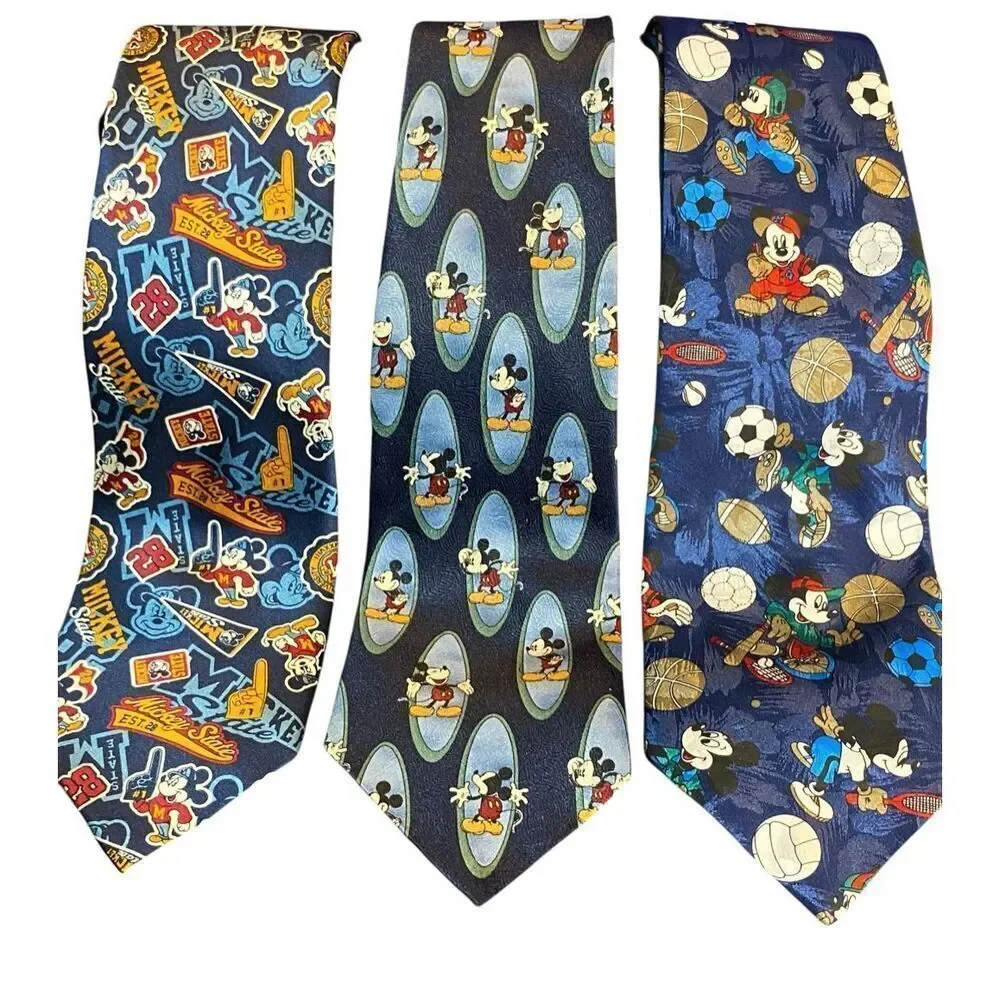 Disney Mickey Mouse Silk Neck Tie Lot of 3 Mens Cartoon Novelty Vintage Collecti